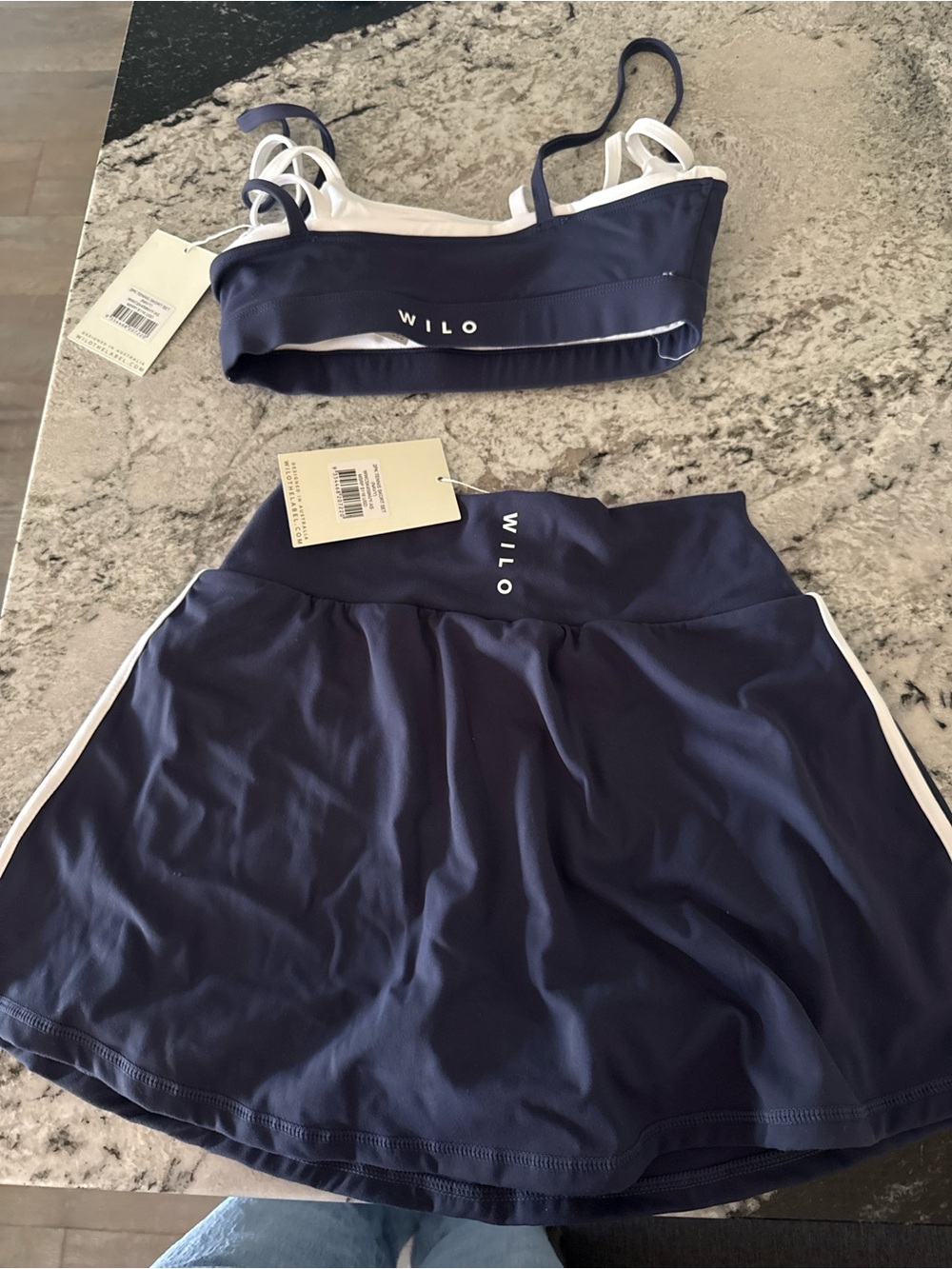 WILO Navy Circle Skater Skirt with White Trim